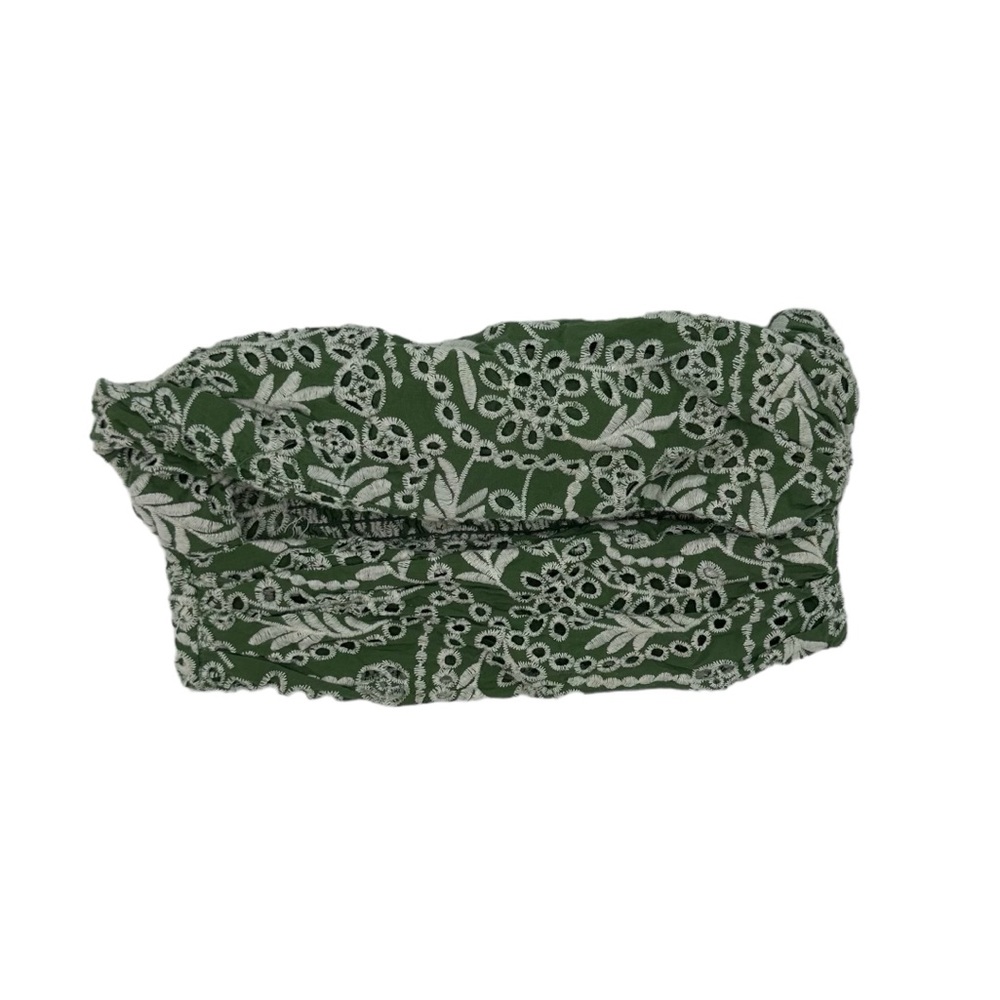 By Together Olive Green Strapless Lace Tube Top with White Floral Embroidery
